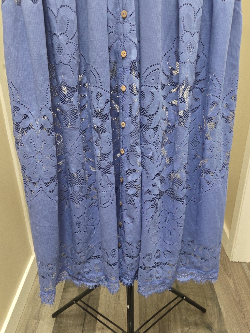 NWT Free People Shadow Dance Periwinkle Lace Midi Dress 2-in-1 Button Front Boho - Picture 8 of 16